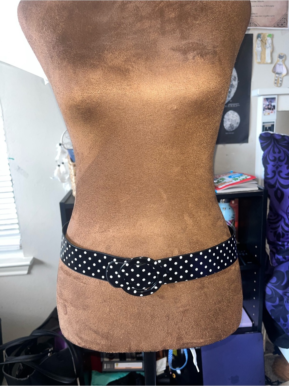 Polka Dot Waist Belt with Round Buckle - Black